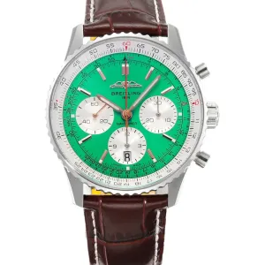 Navitimer B01 Chronograph 41 Green Dial in Steel on Leather Strap Ref. AB0139211L1P1