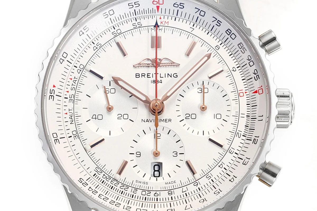 Navitimer B01 Chronograph 41 White Dial in Steel on Leather Strap Ref. AB0139211G1P1