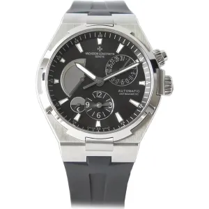Overseas Dual Time Black Dial in Steel on Rubber Strap
