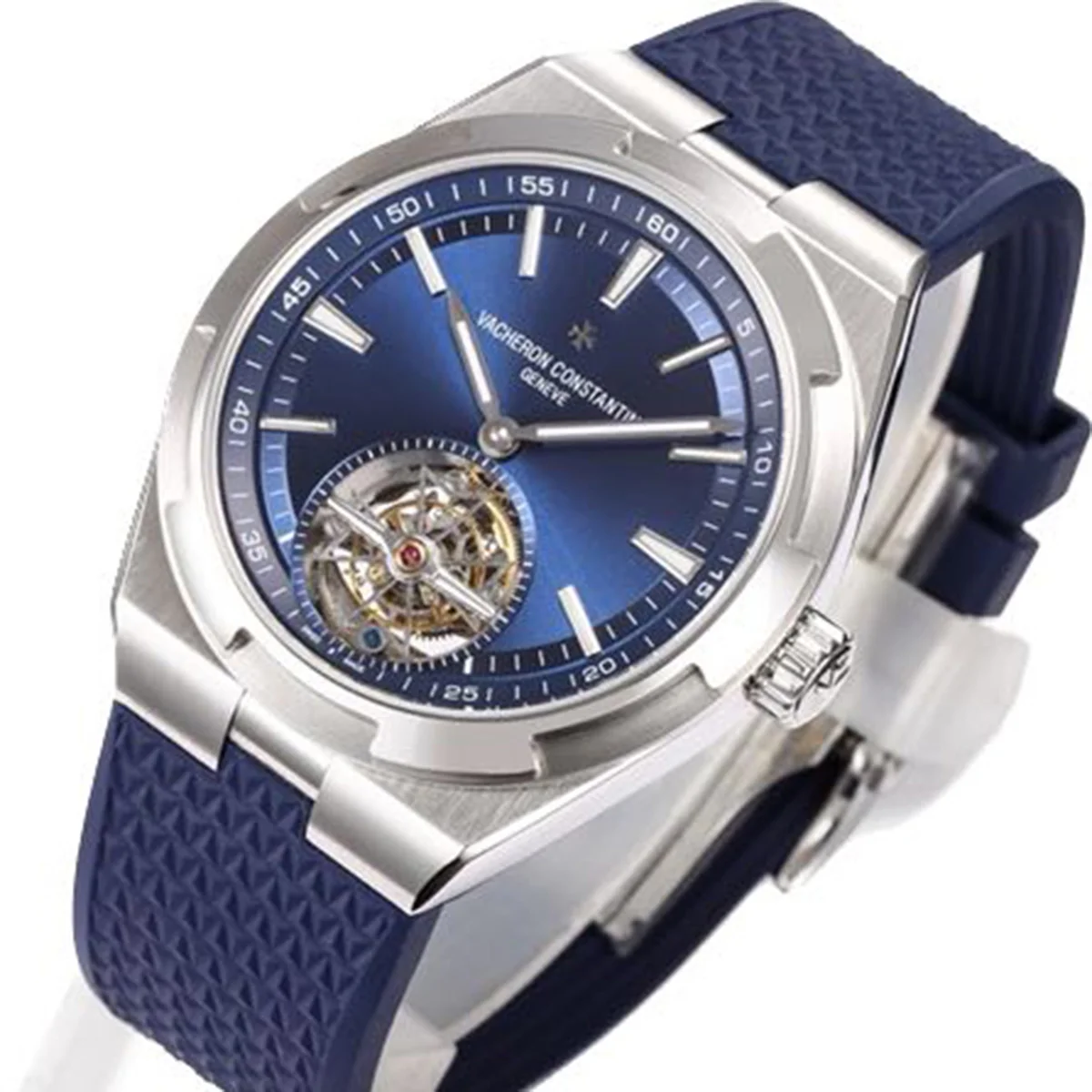 Overseas Tourbillion in Blue Rubber Strap