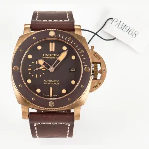 PAM968 V Bronzo VSF 1:1 Best Edition Brown Ceramic Bezel and Dial on Brown Calfskin Strap P.9010 Clone