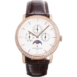 Patrimony Perpetual Calendar Ultra-Thin White Dial in Pink Gold with Diamond Bezel