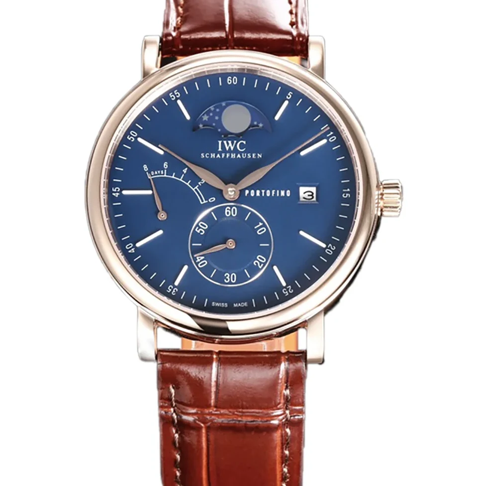 Portofino Hand Wound Moon Phrase IW516407 Blue Dial in Rose Gold