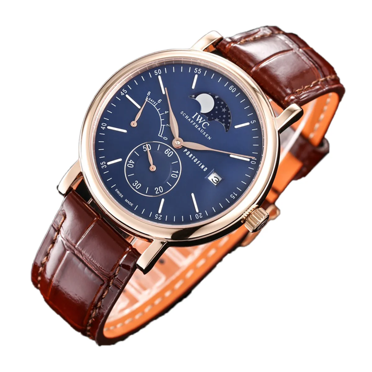 Portofino Hand Wound Moon Phrase IW516407 Blue Dial in Rose Gold