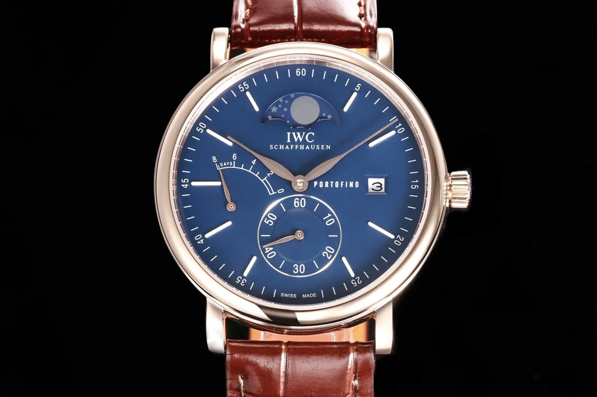 Portofino Hand Wound Moon Phrase IW516407 Blue Dial in Rose Gold