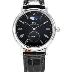 Portofino Hand Wound Moon Phrase IW5548 Black Dial in Steel