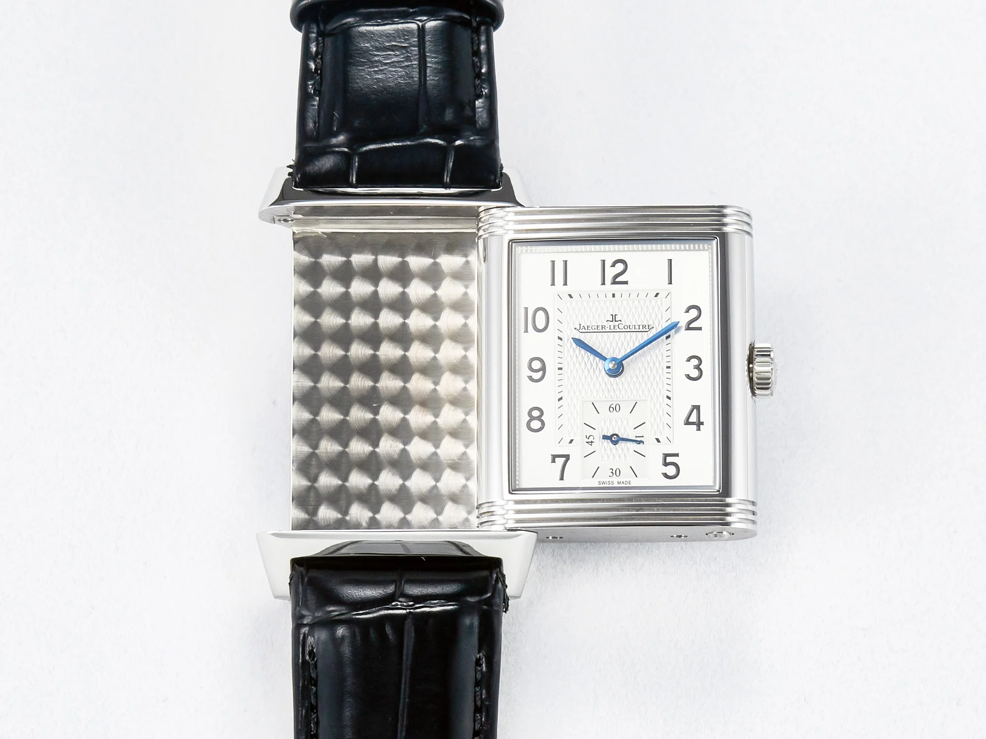 Reverso Classic Duoface Small Seconds SS MGF Best Edition White Guilloché Dial on Black Leather Strap A854A