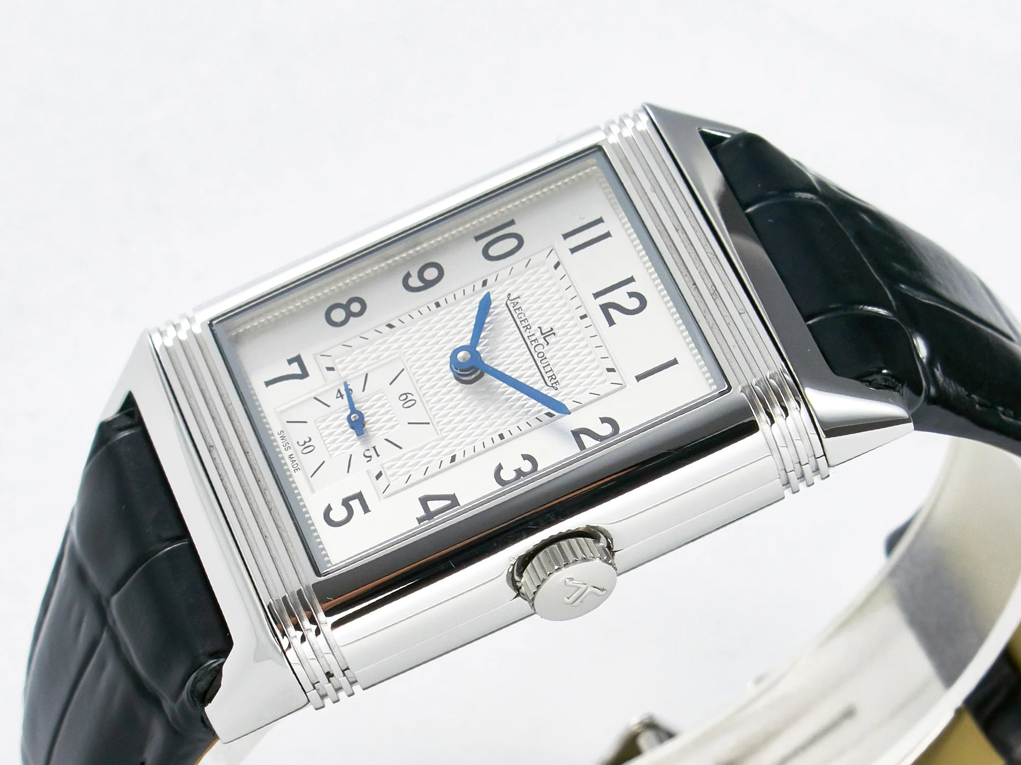 Reverso Classic Duoface Small Seconds SS MGF Best Edition White Guilloché Dial on Black Leather Strap A854A
