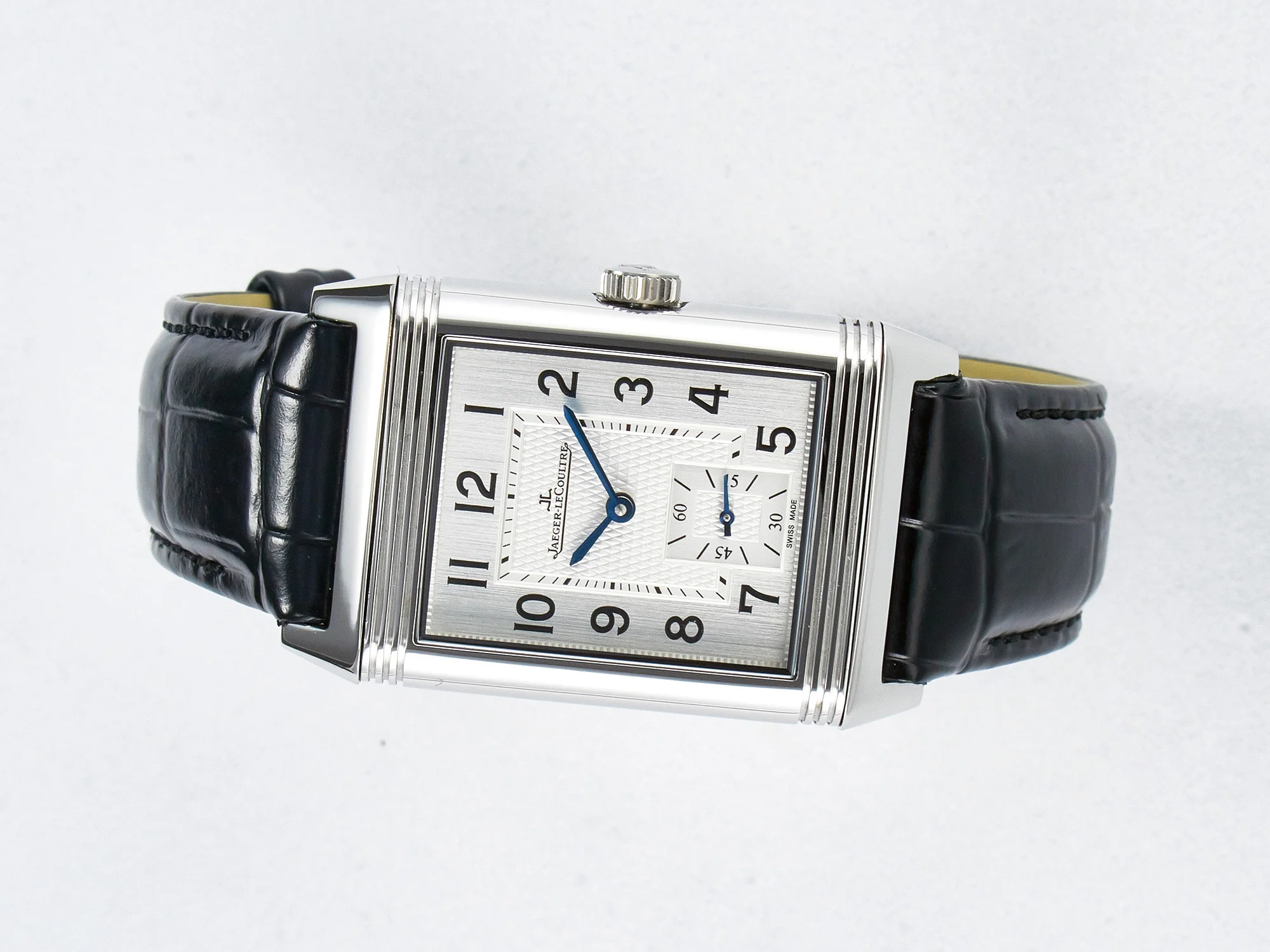 Reverso Classic Duoface Small Seconds SS MGF Best Edition White Guilloché Dial on Black Leather Strap A854A