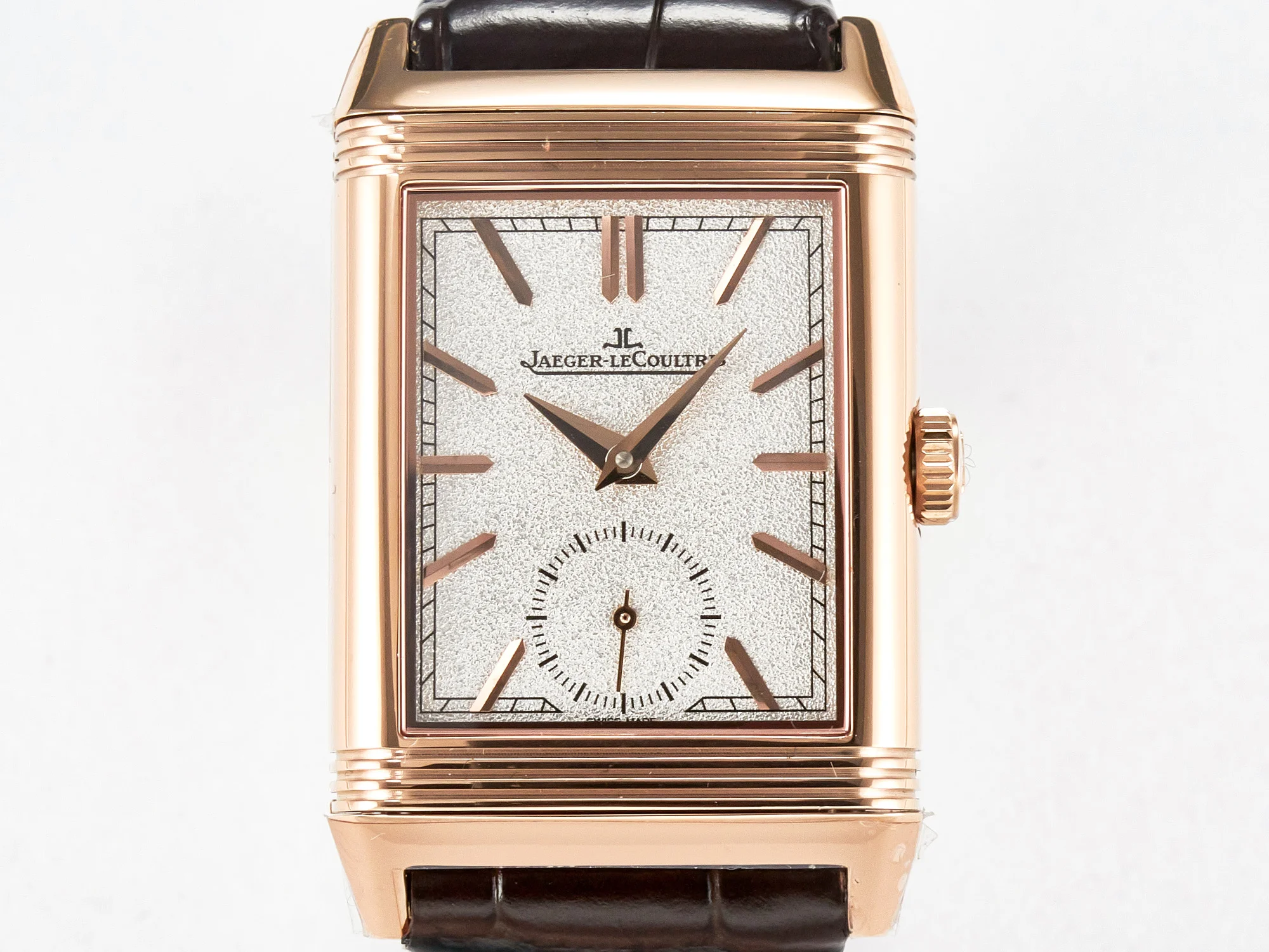 Reverso Tribute Duoface Small Seconds RG MGF Best Edition White Spray Paint Dial on Black Leather Strap A854A