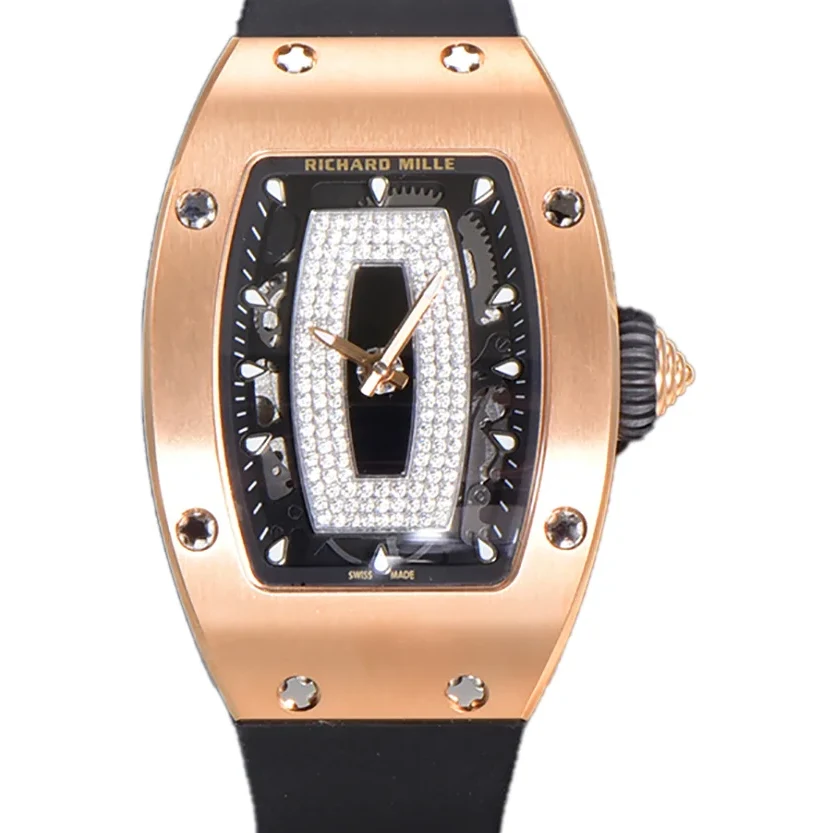 RM 007 Automatic Ladies in Rose Gold on Black Rubber Strap