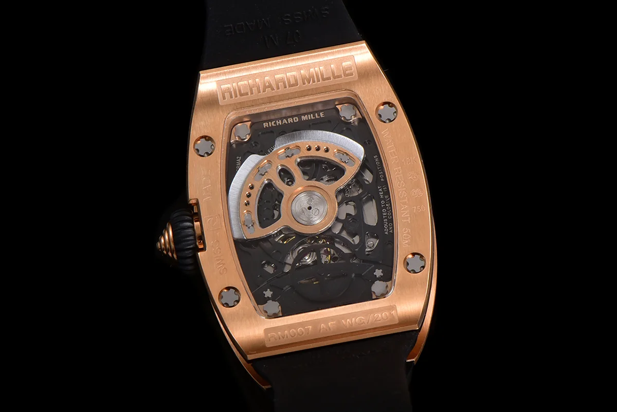 RM 007 Automatic Ladies in Rose Gold on Black Rubber Strap