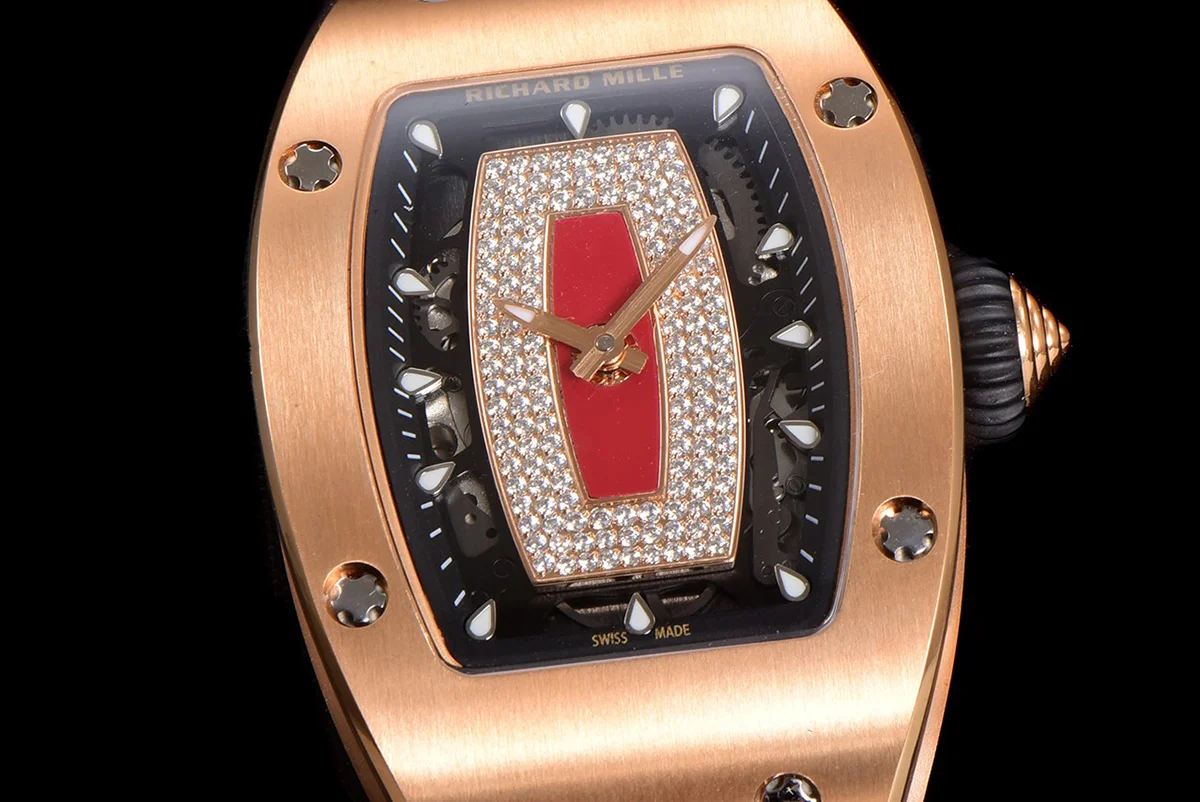 RM 007 Automatic Ladies in Rose Gold on Red Rubber Strap