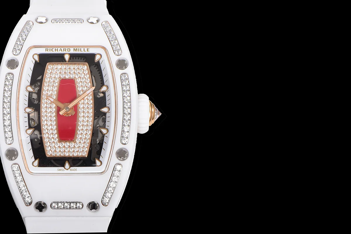 RM 007 Automatic Ladies White Ceramic Red Lips Diamond