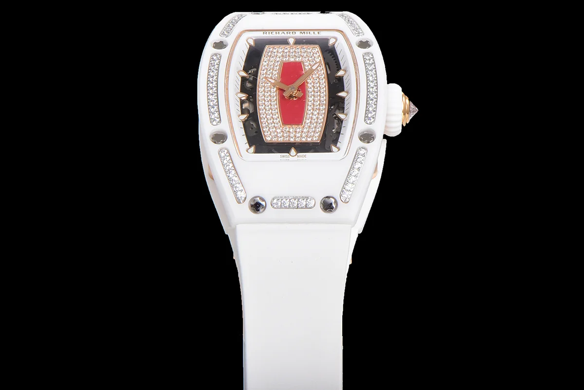 RM 007 Automatic Ladies White Ceramic Red Lips Diamond