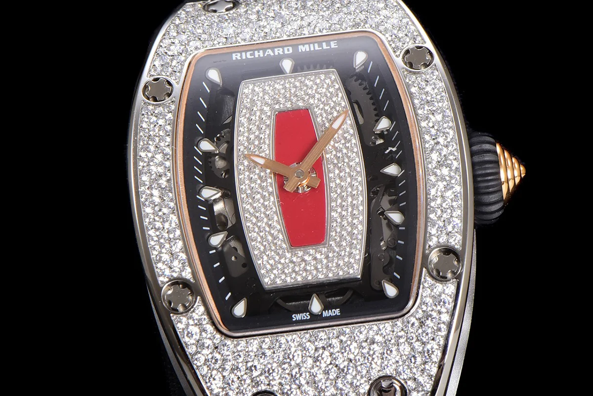 RM 007 Automatic Ladies with Diamond Bezel in Steel on Black Rubber Strap