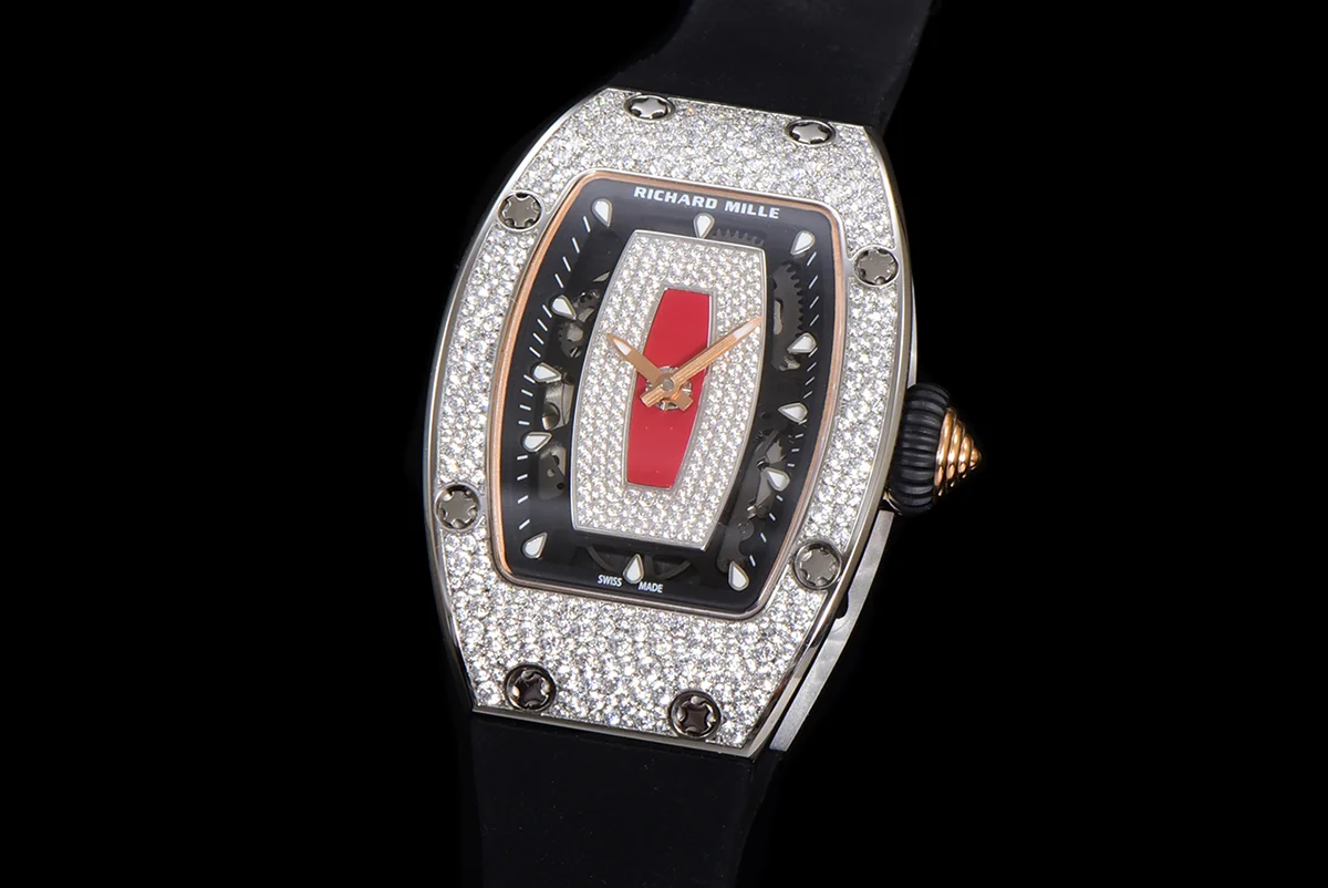 RM 007 Automatic Ladies with Diamond Bezel in Steel on Black Rubber Strap