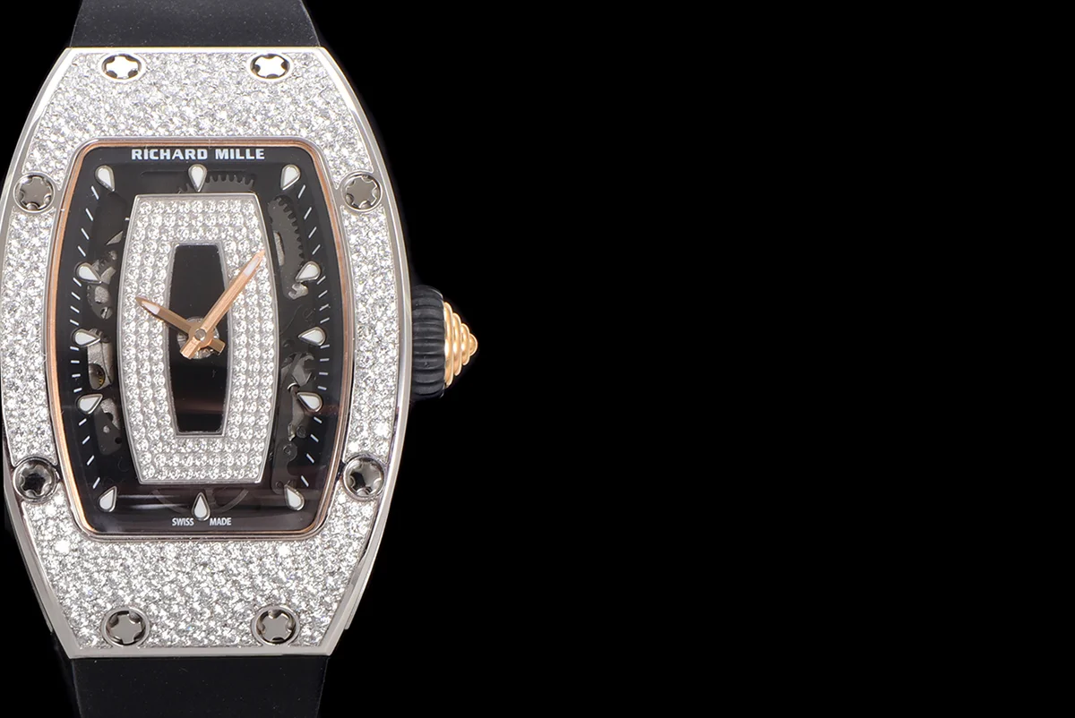 RM 007 Automatic Ladies with Diamond Bezel in Steel on Black Rubber Strap
