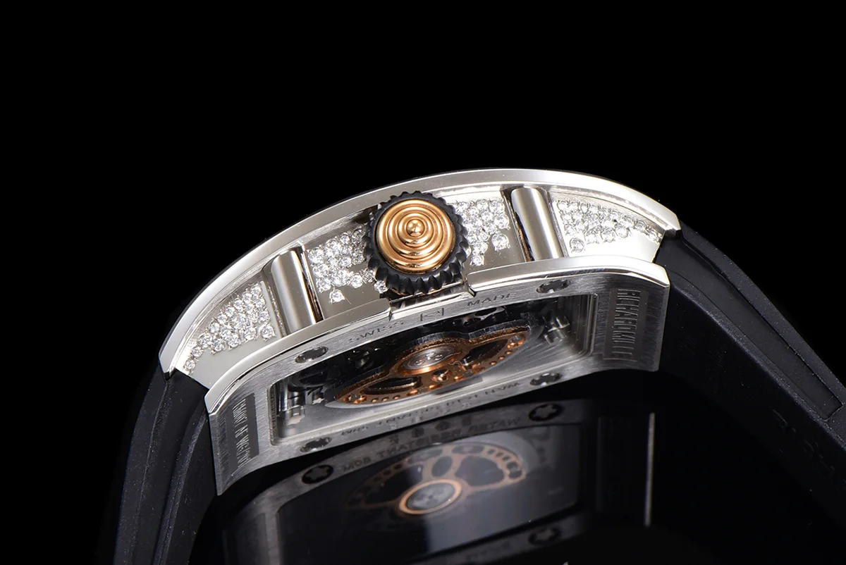 RM 007 Automatic Ladies with Diamond Bezel in Steel on Black Rubber Strap