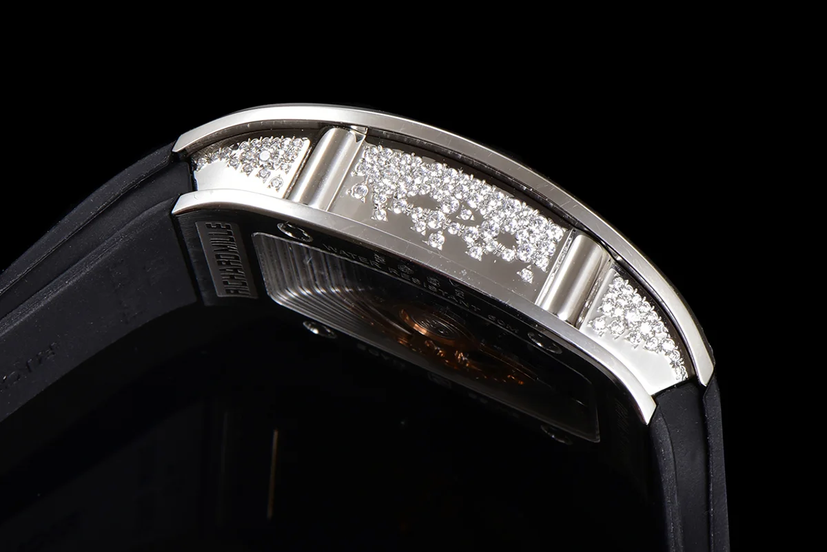 RM 007 Automatic Ladies with Diamond Bezel in Steel on Black Rubber Strap