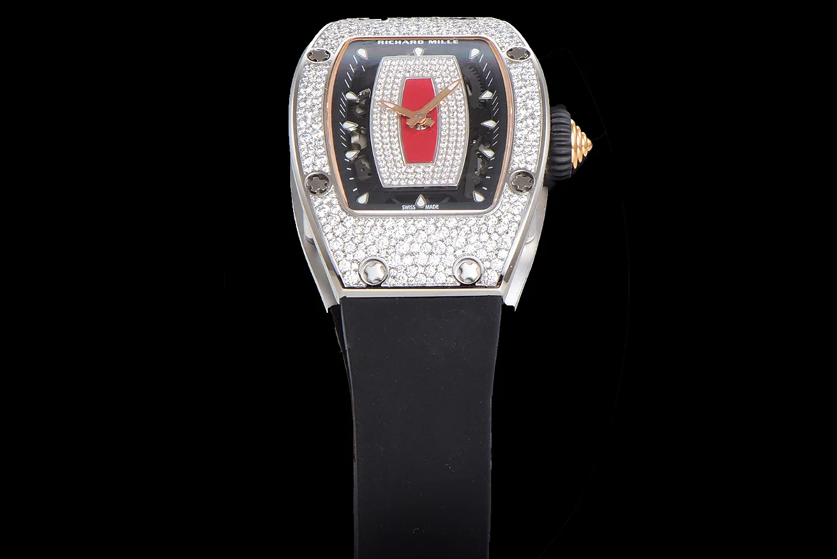 RM 007 Automatic Ladies with Diamond Bezel in Steel on Black Rubber Strap