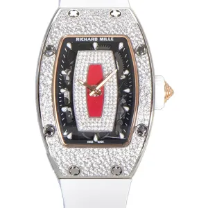 RM 007 Automatic Ladies with Diamond Bezel in Steel on White Rubber Strap