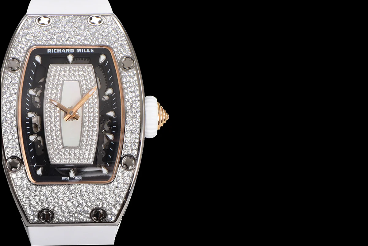 RM 007 Automatic Ladies with Diamond Bezel in Steel on White Rubber Strap