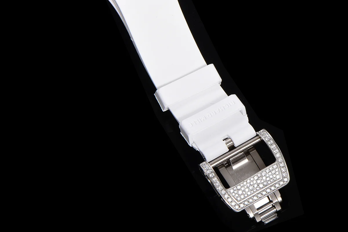 RM 007 Automatic Ladies with Diamond Bezel in Steel on White Rubber Strap