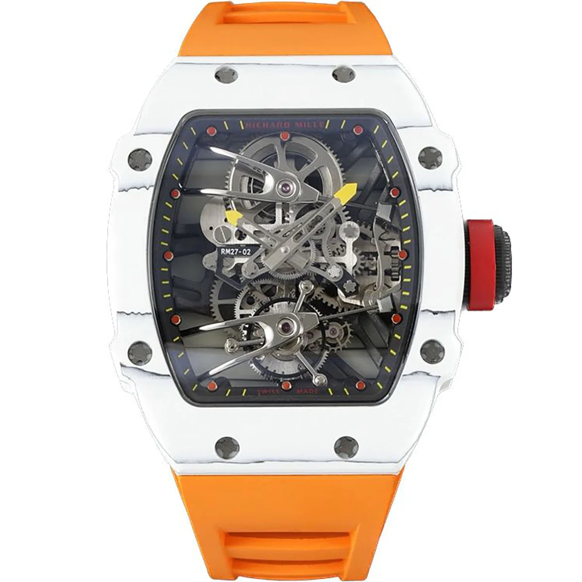 RM 027-02 Tourbillon Rafael Nadal White NTPT on Orange Rubber Strap