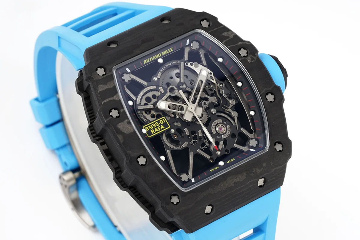 RM 035-01 Rafael Nadal NTPT Carbon on Blue Rubber Strap (Sonic)