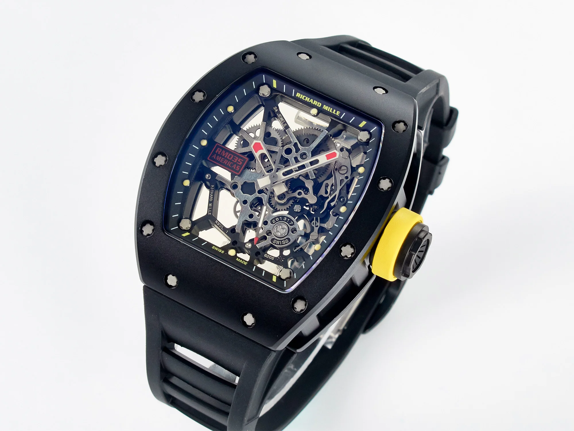 RM035-02 Black Ceramic SONIC Best Edition Skeleton Dial on Black Rubber Strap Clone RMUL1