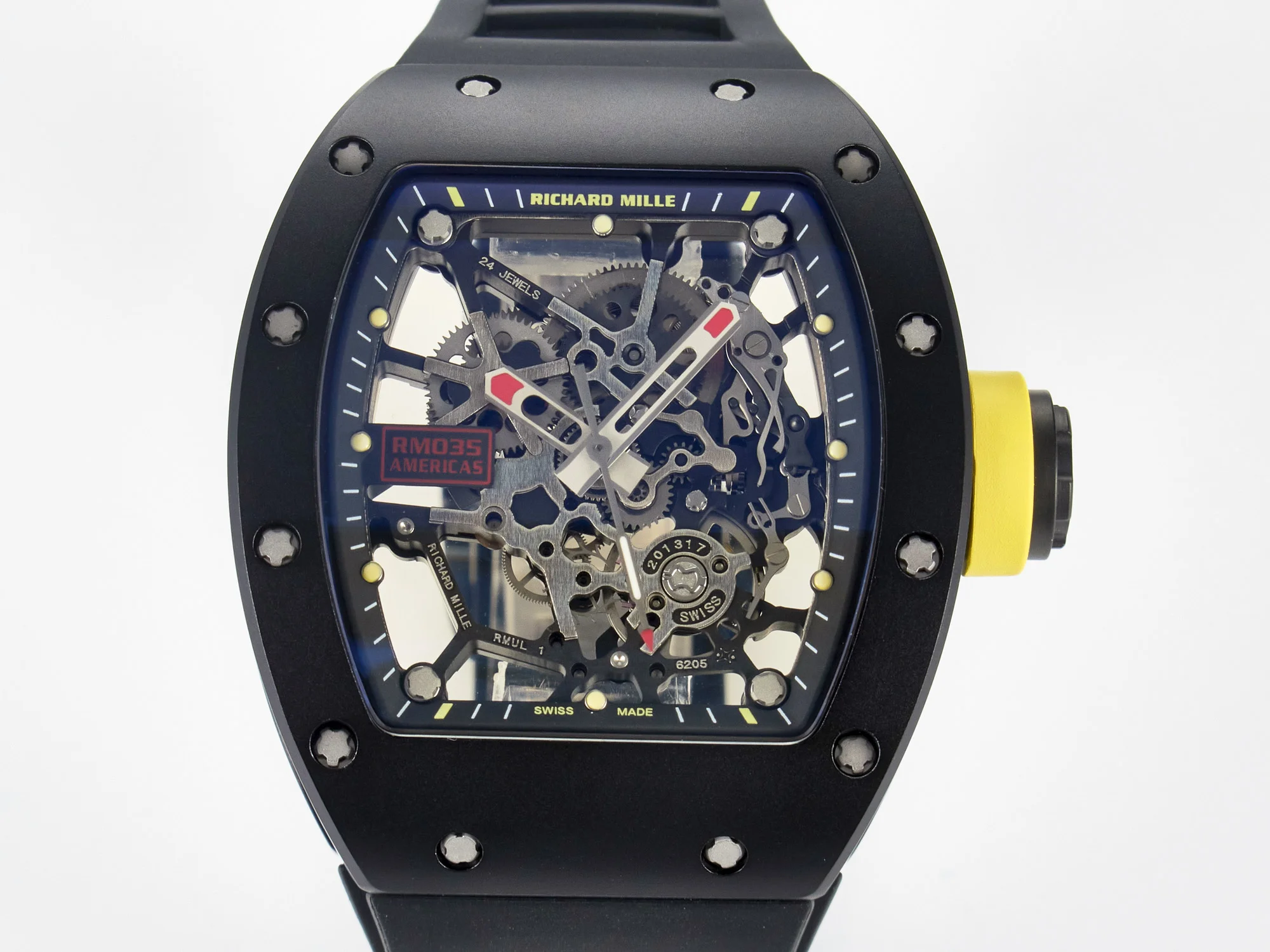 RM035-02 Black Ceramic SONIC Best Edition Skeleton Dial on Black Rubber Strap Clone RMUL1