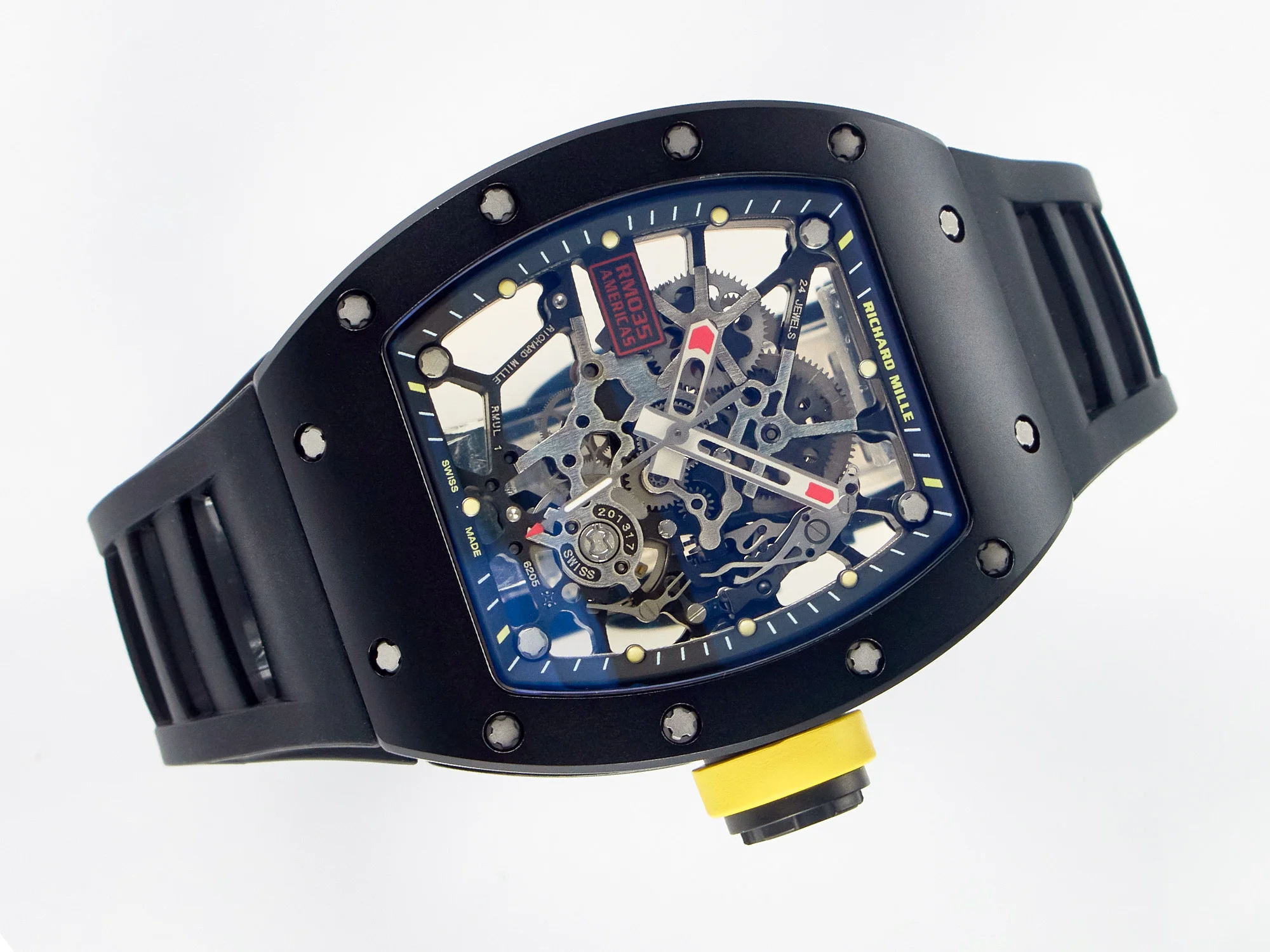 RM035-02 Black Ceramic SONIC Best Edition Skeleton Dial on Black Rubber Strap Clone RMUL1