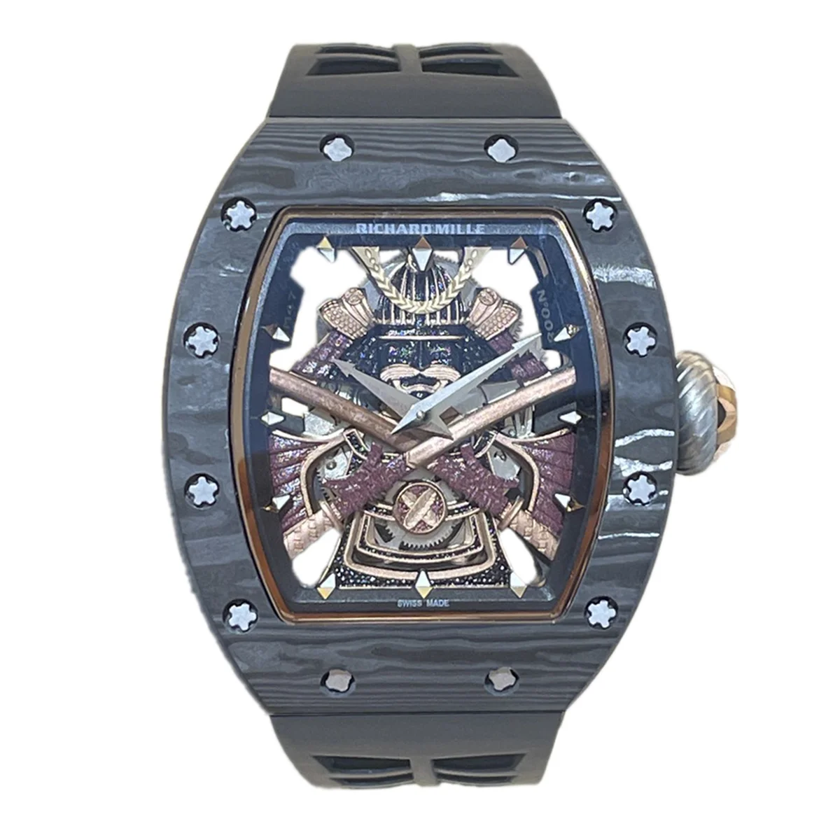 RM047 Tourbillon Samurai NTPT Carbon on Black Rubber Strap