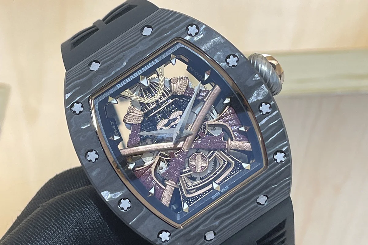 RM047 Tourbillon Samurai NTPT Carbon on Black Rubber Strap