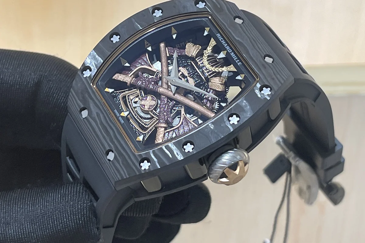 RM047 Tourbillon Samurai NTPT Carbon on Black Rubber Strap
