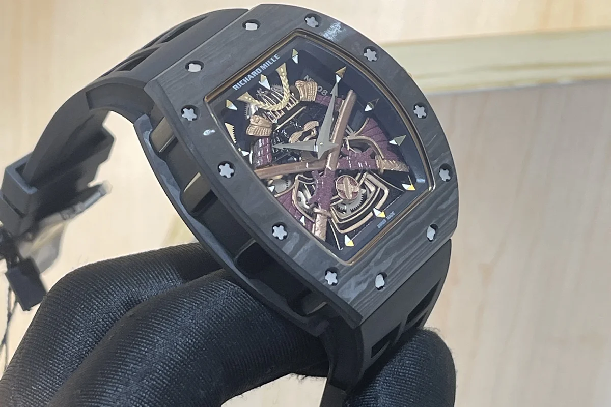 RM047 Tourbillon Samurai NTPT Carbon on Black Rubber Strap