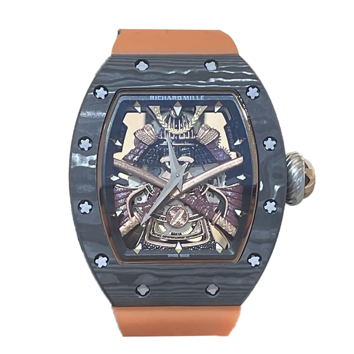 RM047 Tourbillon Samurai NTPT Carbon on Orange Rubber Strap