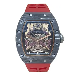 RM047 Tourbillon Samurai NTPT Carbon on Red Rubber Strap