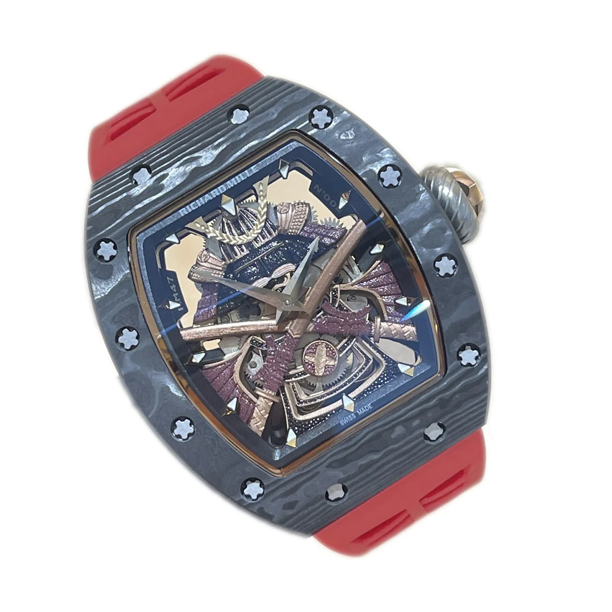 RM047 Tourbillon Samurai NTPT Carbon on Red Rubber Strap