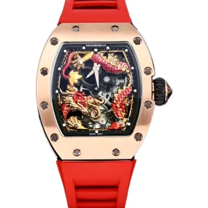 RM057 Tourbillon Dragon in Rose Gold in Red Rubber Strap
