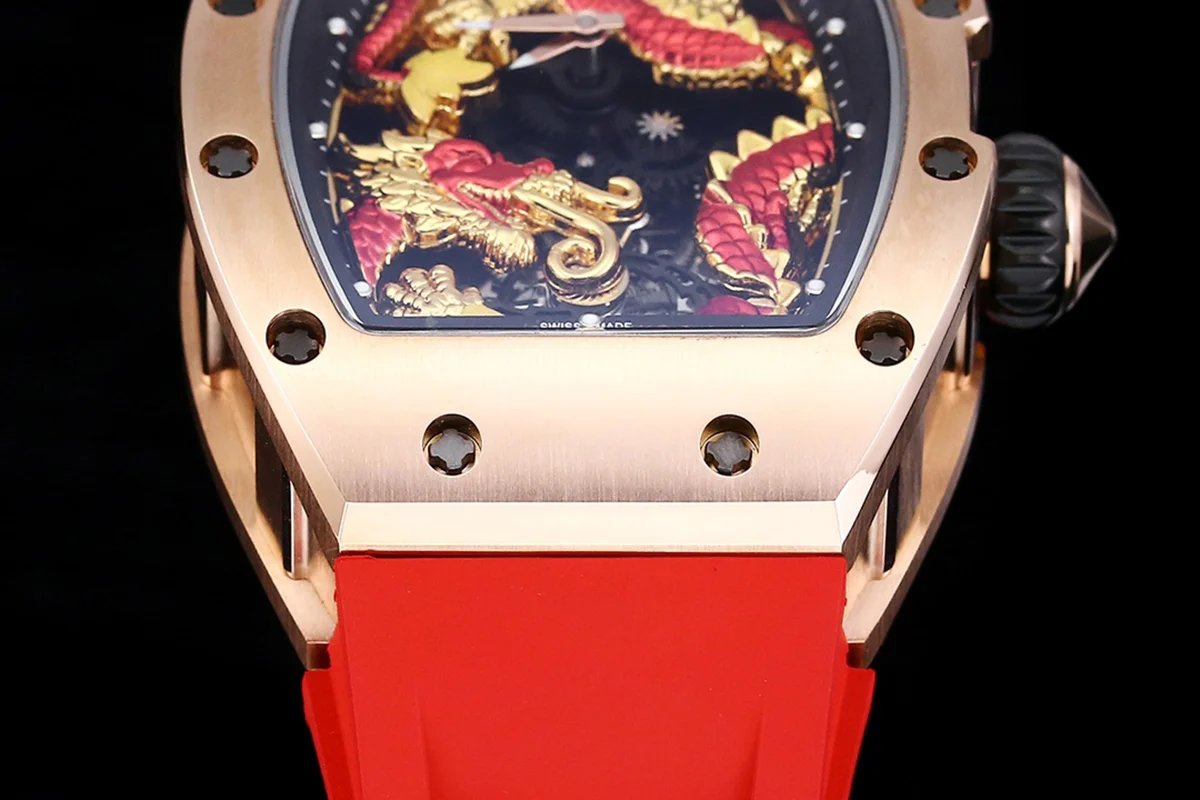 RM057 Tourbillon Dragon in Rose Gold in Red Rubber Strap