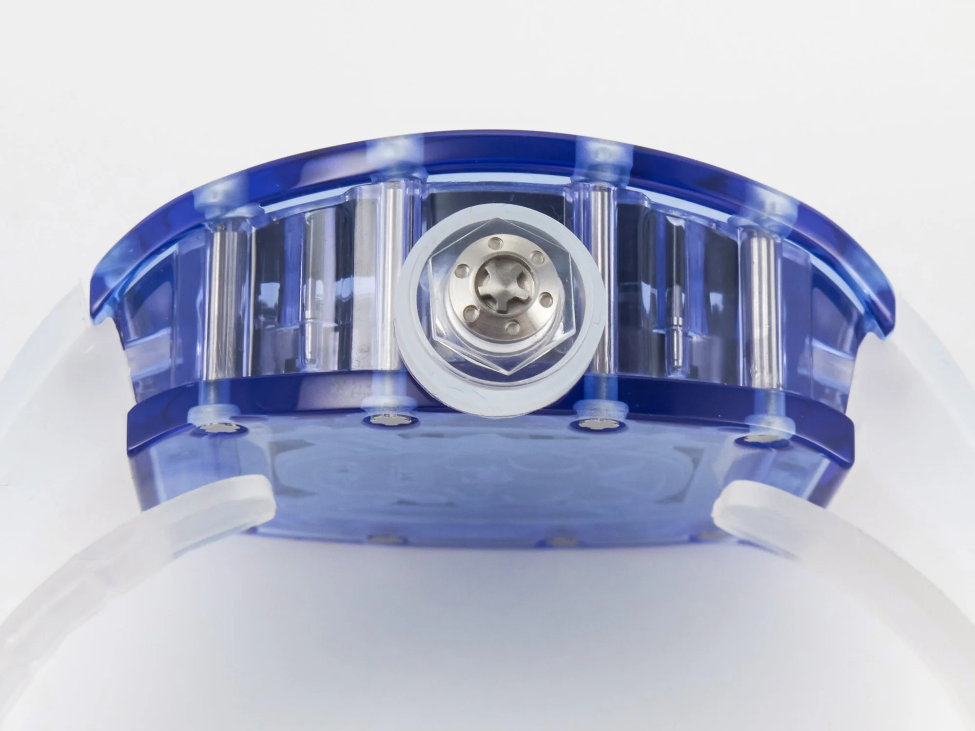RM27-03 Blue Transparent Tourbillon MSF Best Edition Skull Dial on White Rubber Strap
