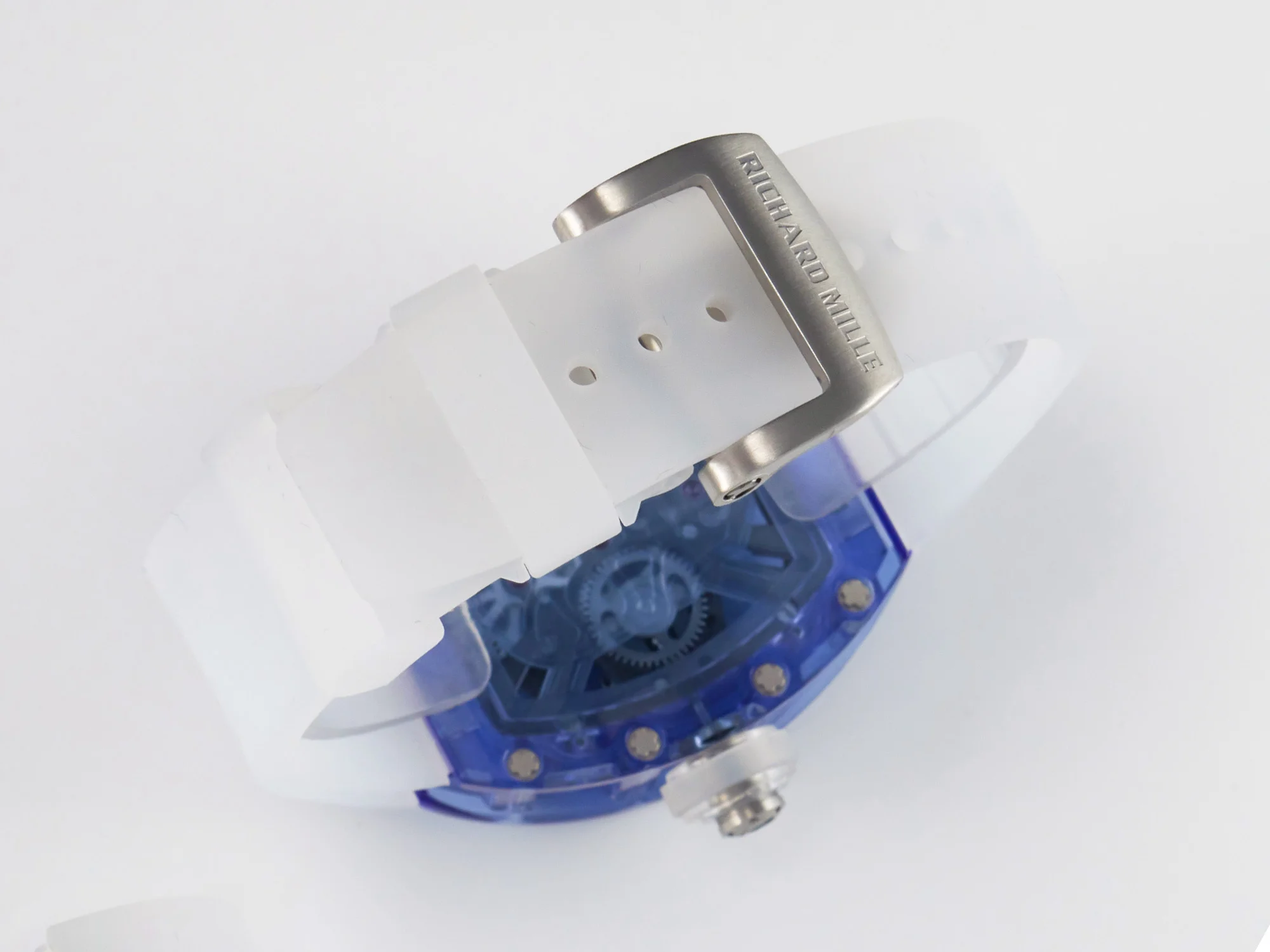 RM27-03 Blue Transparent Tourbillon MSF Best Edition Skull Dial on White Rubber Strap
