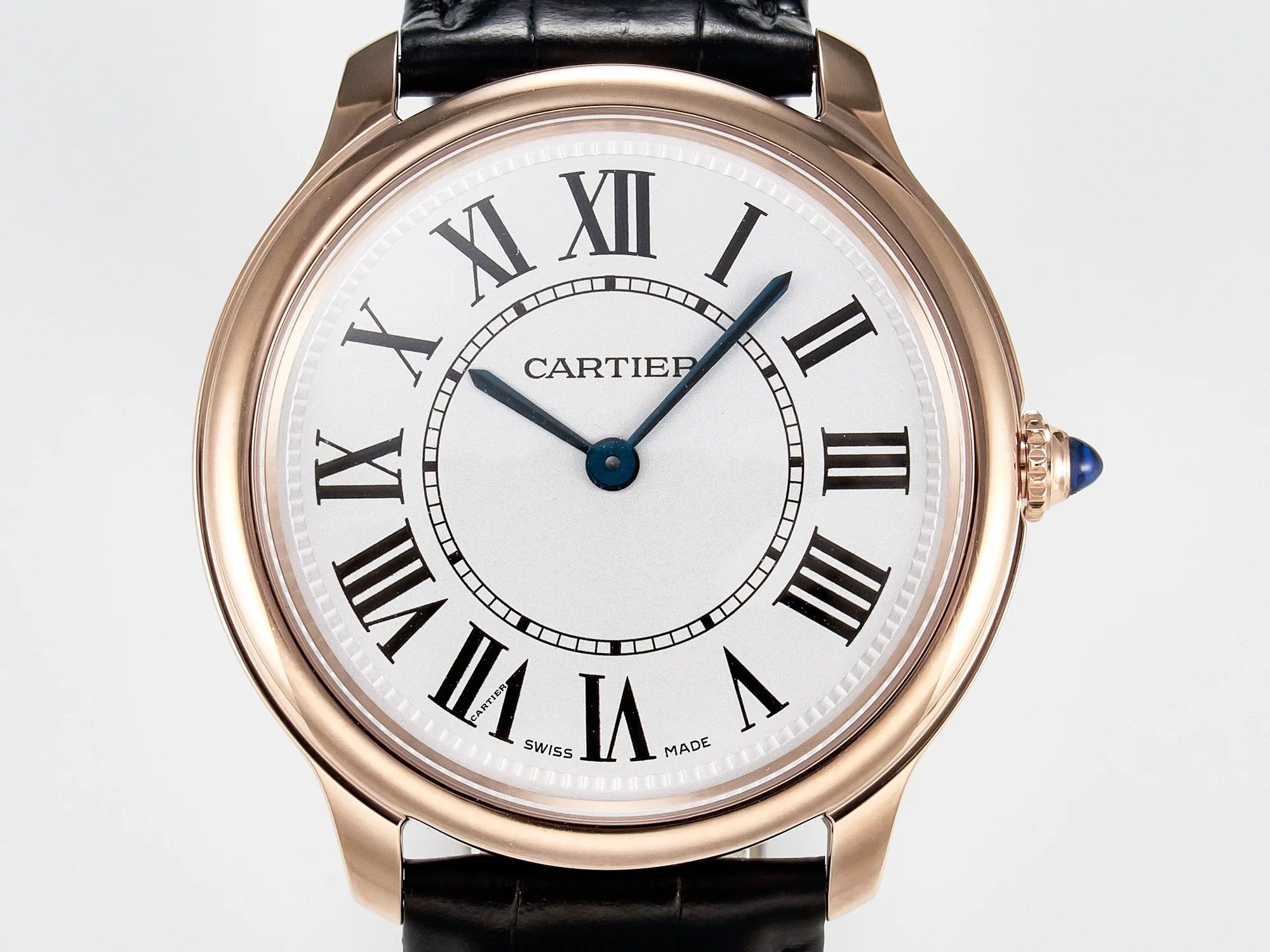 Ronde De Cartier 36mm RG DRF 1:1 Best Edition Sandblasted Silver-Plated White Dial on Black Leather Strap Ronda Quartz