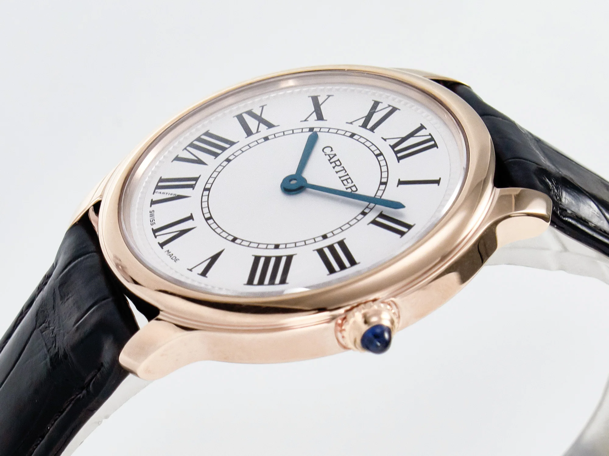 Ronde De Cartier 36mm RG DRF 1:1 Best Edition Sandblasted Silver-Plated White Dial on Black Leather Strap Ronda Quartz