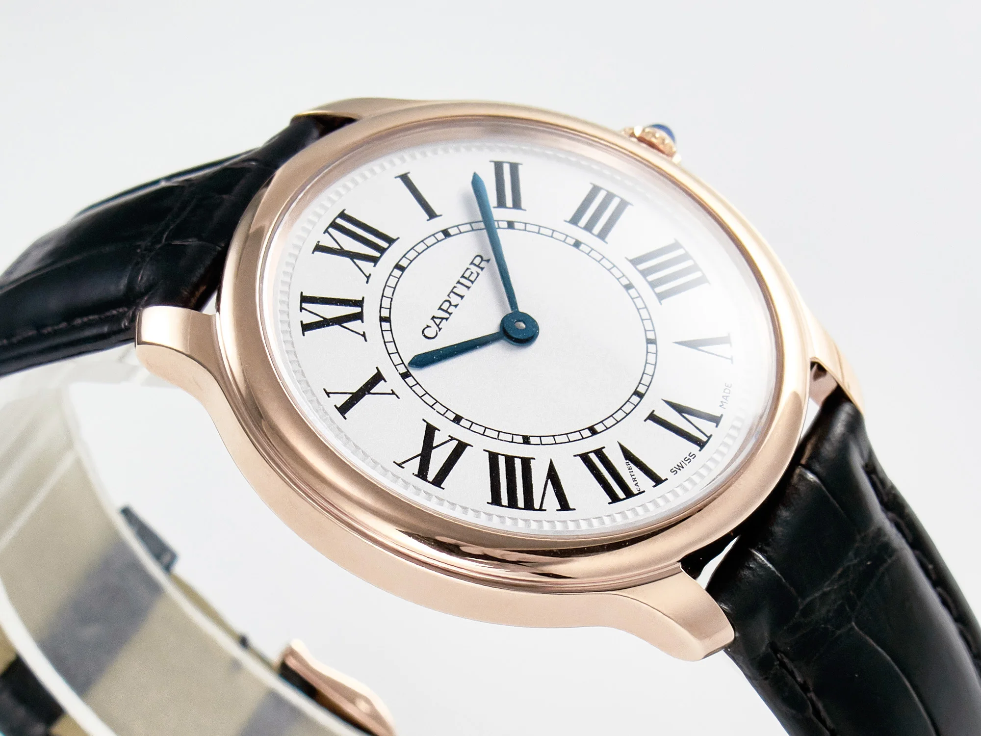 Ronde De Cartier 36mm RG DRF 1:1 Best Edition Sandblasted Silver-Plated White Dial on Black Leather Strap Ronda Quartz