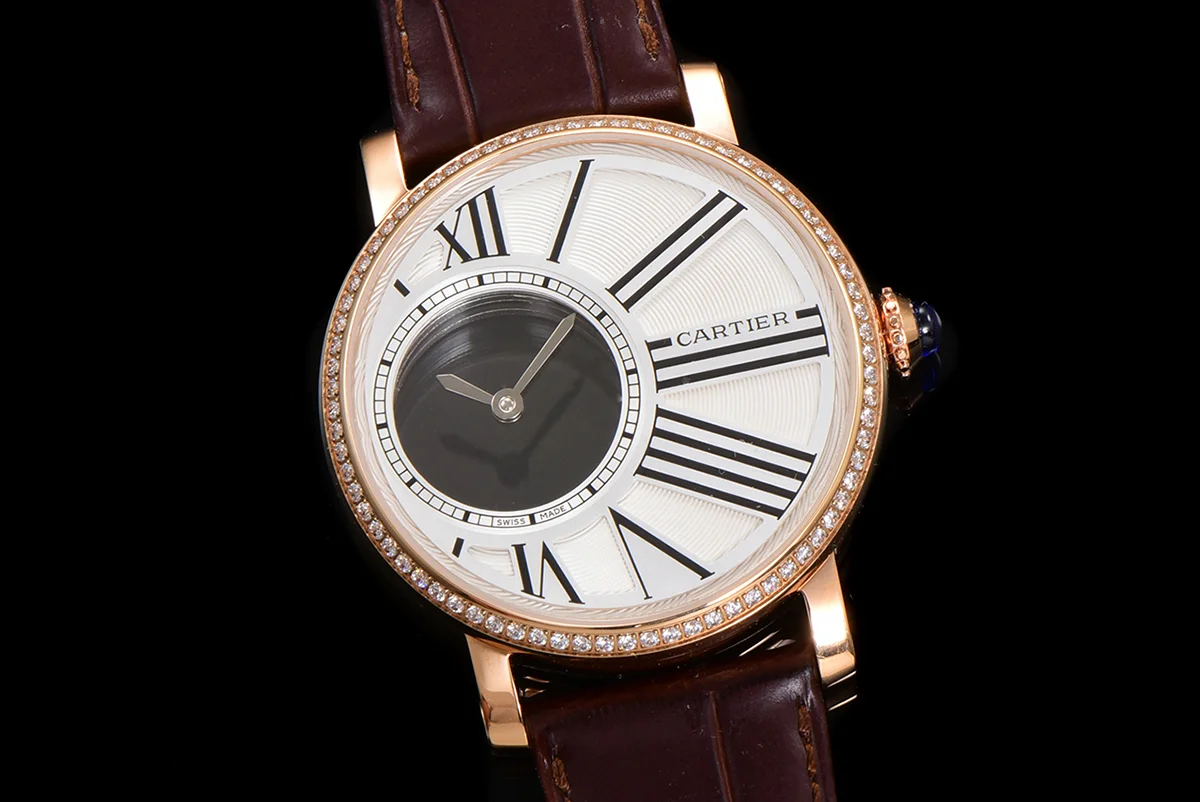 Rotonde De Cartier White Dial with Diamond Bezel in Rose Gold
