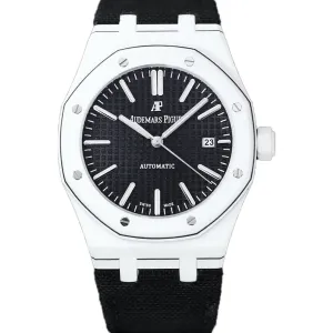 Royal Oak 15400 Black Dial in White Carbon Fibre on Black Nylon Strap
