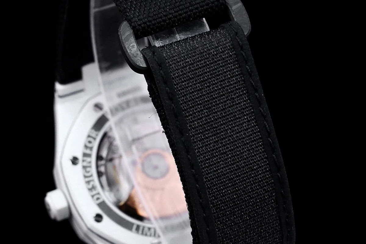 Royal Oak 15400 Black Dial in White Carbon Fibre on Black Nylon Strap